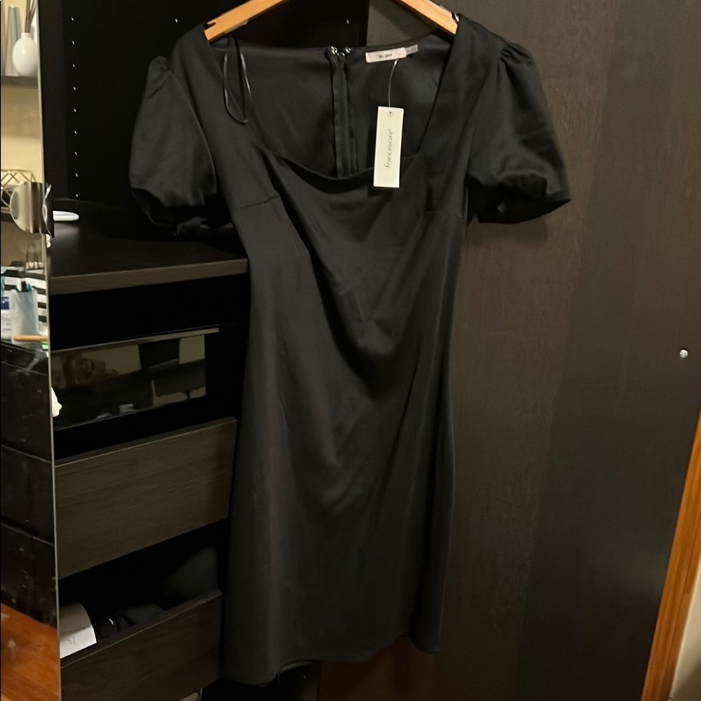 Francesca's Black Cowl Neck Puff Sleeve Sheath Dress